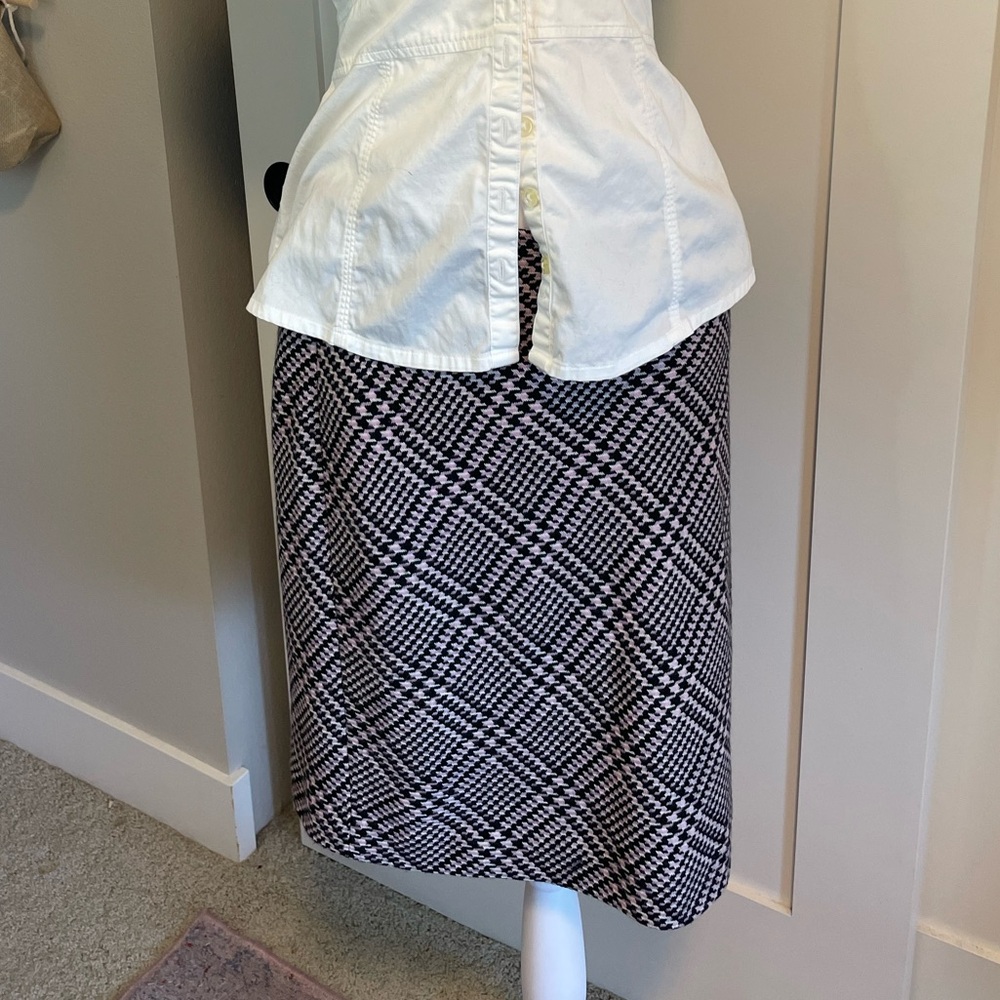 ann taylor purple and black houndstooth wool midi skirt